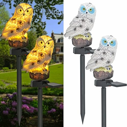 Luz solar de jardín para exteriores, paquete de 2 luces de estaca de búho para caminos al aire libre, luces de estaca para pasarela, patio, césped,