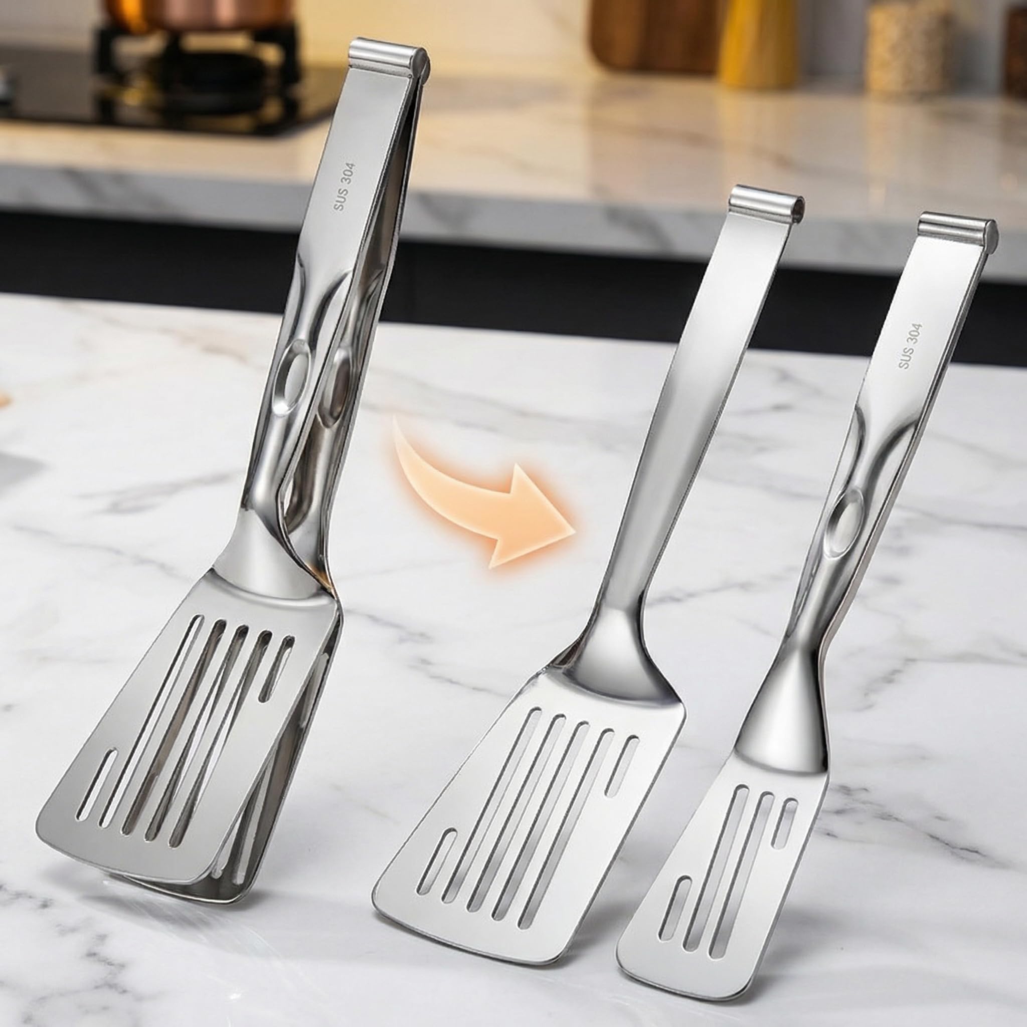 Photo 1 of [2-in-1 Detachable Design] 12-Inch 304 Stainless Steel Spatula Tongs, Rust-Proof Metal Tongs for High Heat Cooking, Professional Food Turner for BBQ and Grilling, Durable Kitchen Essential