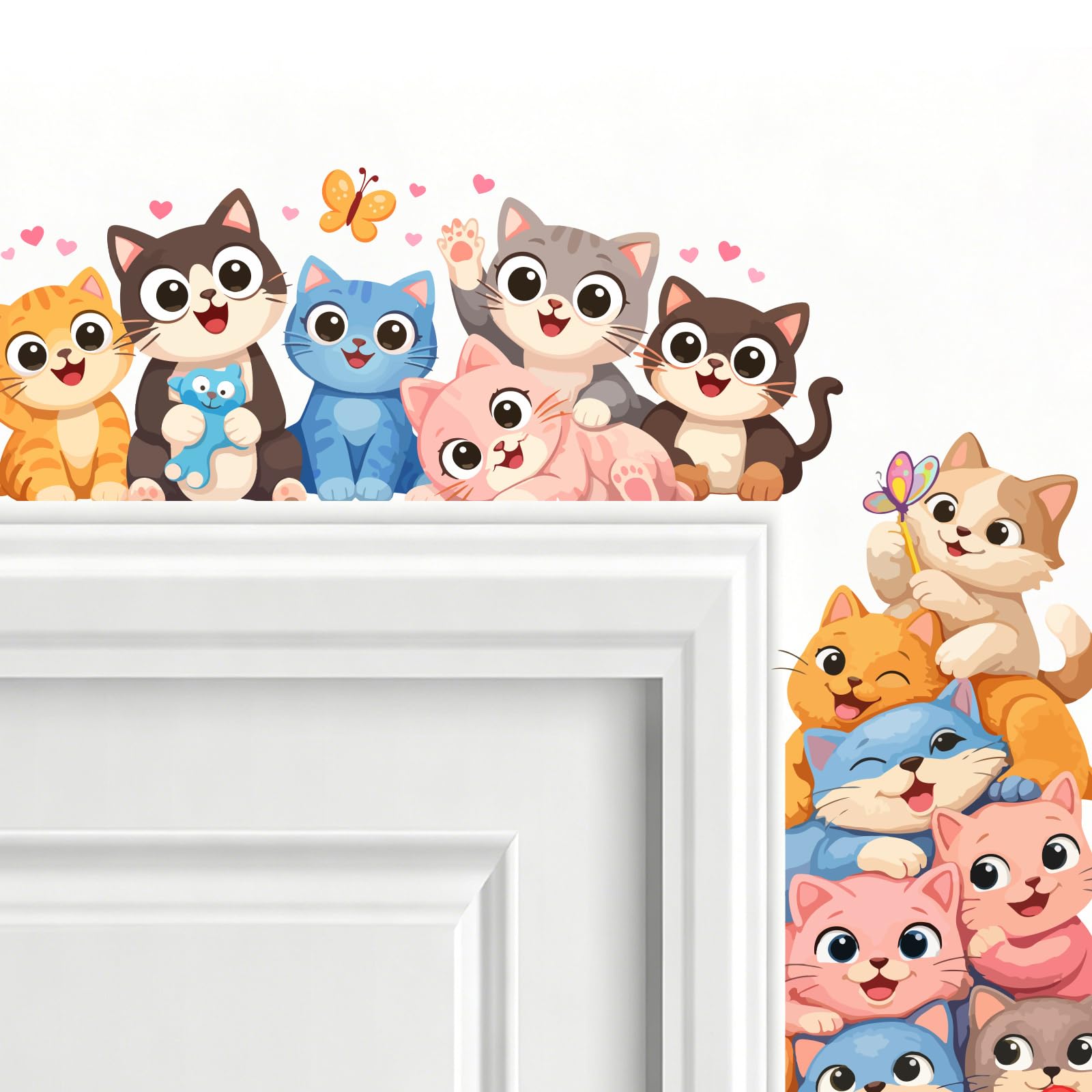 PLIGREAT 21 Pcs Cartoon Cat Wall Stickers, Cute Animal Wall Decals for Door Peel and Stick Vinyl Cats Switch Stickers for Nursery Bedroom Living Room Bathroom Home Door Corner Decor