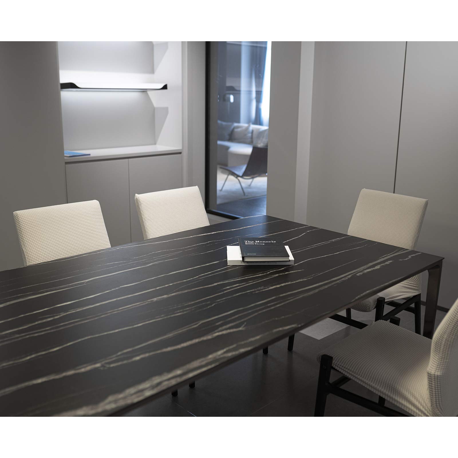 Dioxide Coprisedie con Schienale 4 Pezzi, Sedia Bi-Elastico per Una Misura Universale, Molto Facile da Pulire e Resistente, Coprisedile, Office, Arredamento Ristorante (Beige,4)