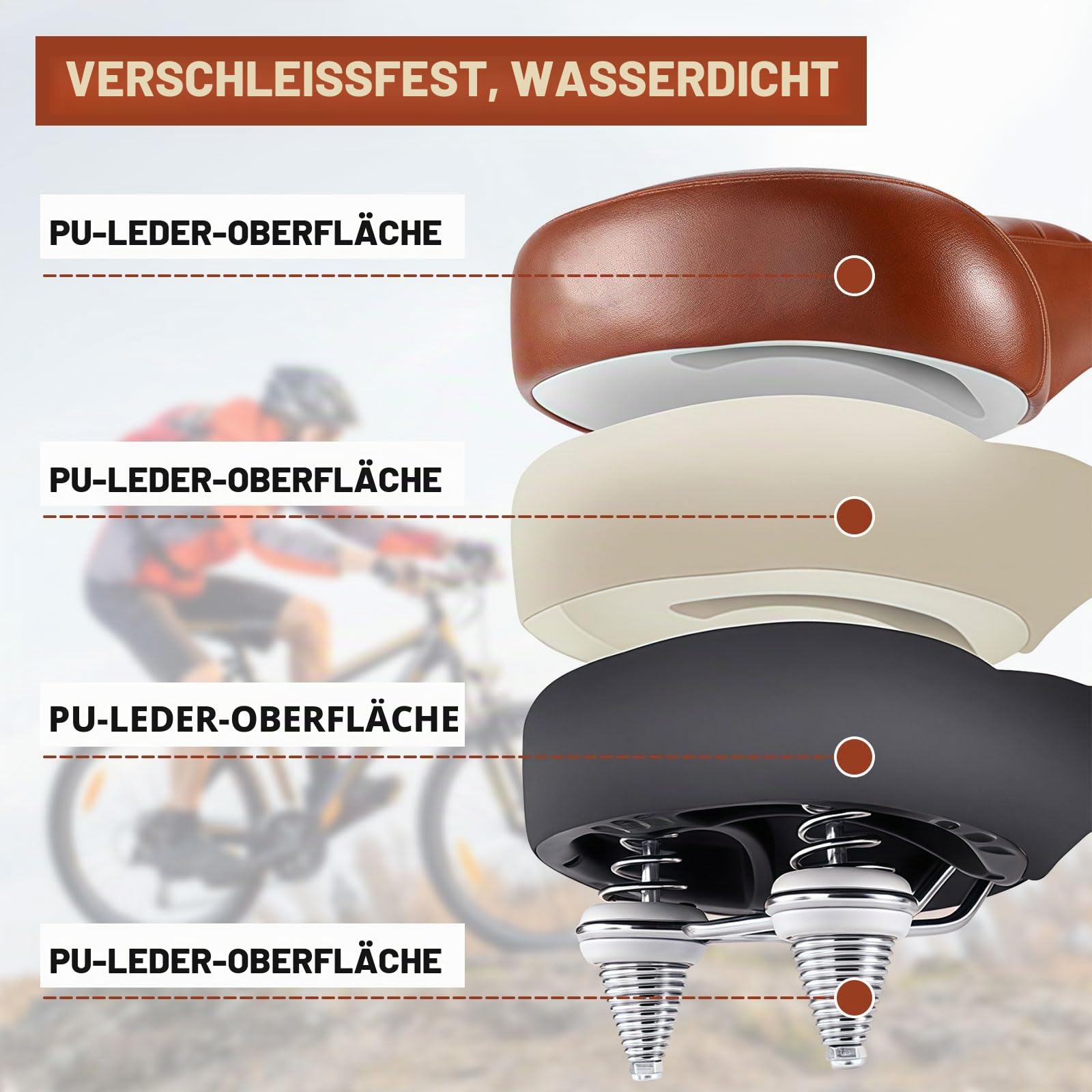 Bequemer Fahrradsattel Ergonomischer Fahrrad Sattel für Damen & Herren Fahrradsitz Breit Komfortsattel Wasserdicht, stoßdämpfend für Cityrad, Mountainbike, Ebike, Heimtrainer
