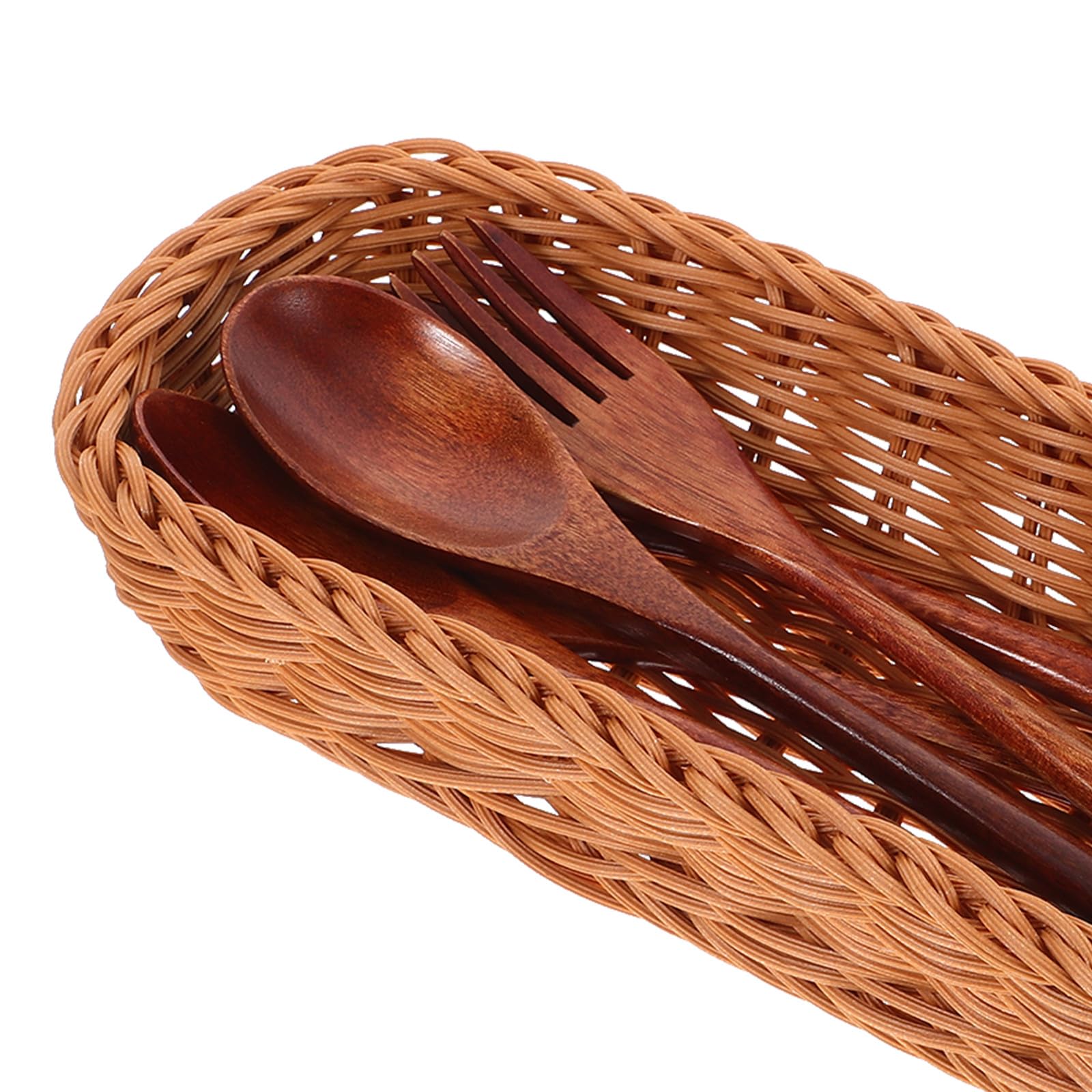 Veemoon Cesta de Almacenamiento Imitación Ratán para Cubiertos y Palillos Caja Plástica Tejida Organizador Versátil para Cocina Diseño Natural Práctico y Ordenado