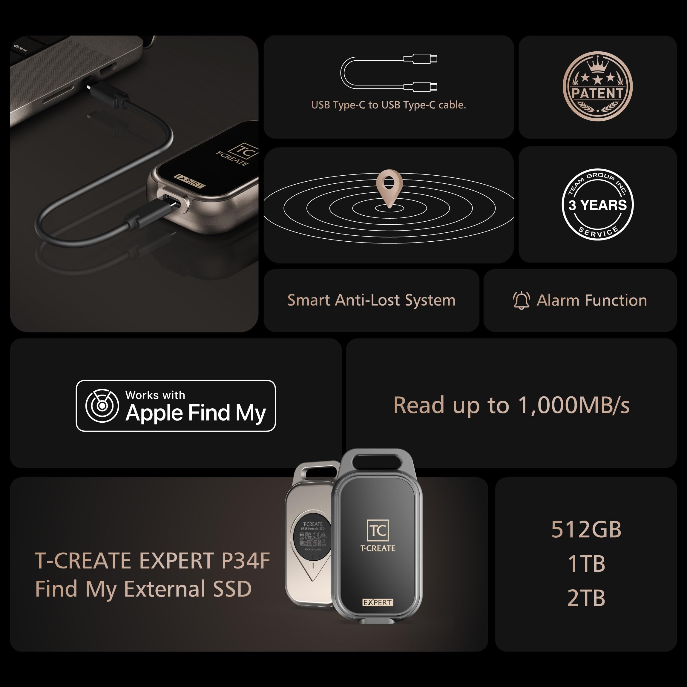 TEAMGROUP T-Create Expert P34F TPSEGE512G0C136 tragbare SSD, Lesegeschwindigkeit bis zu 1.000 MB/s