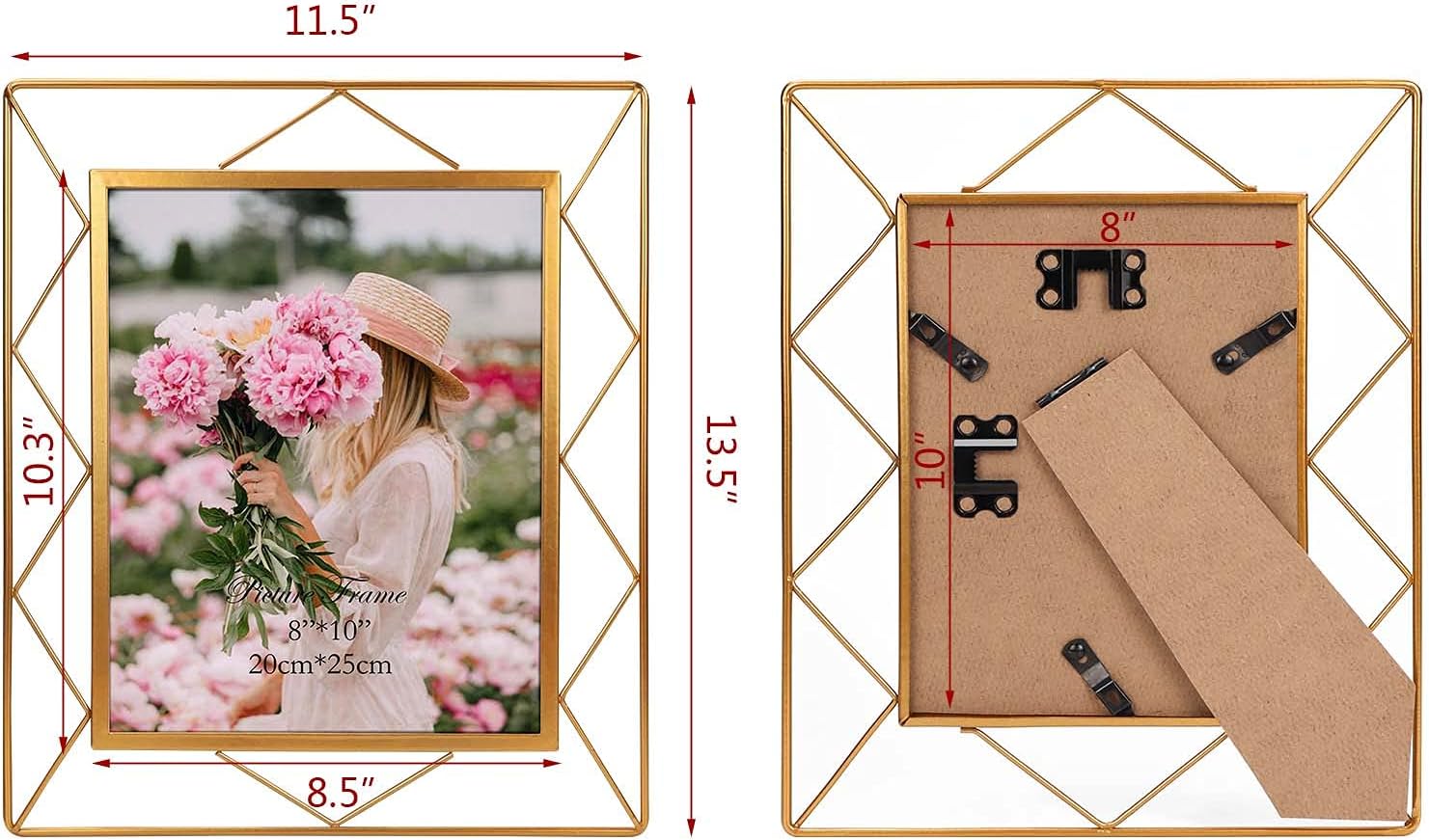 8x10 Picture Frame Set of 2, Metal Frames Fits 8 by 10 Inch Photo Tabletop or Wall Mounting Display -