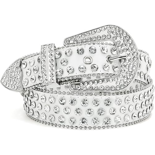 SUOSDEY Rhinestone Belt for Men Women Western Cowboy Cowgirl Bling Studded Leather Belt for Jeans Pants