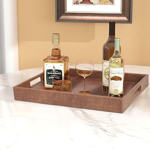 Miniatura 3 de HofferRuffer Bandeja rectangular para servir con asas de agujeros para mesa de café, desayuno, té, alimentos, mayordomo, encimera, cocina, bandeja