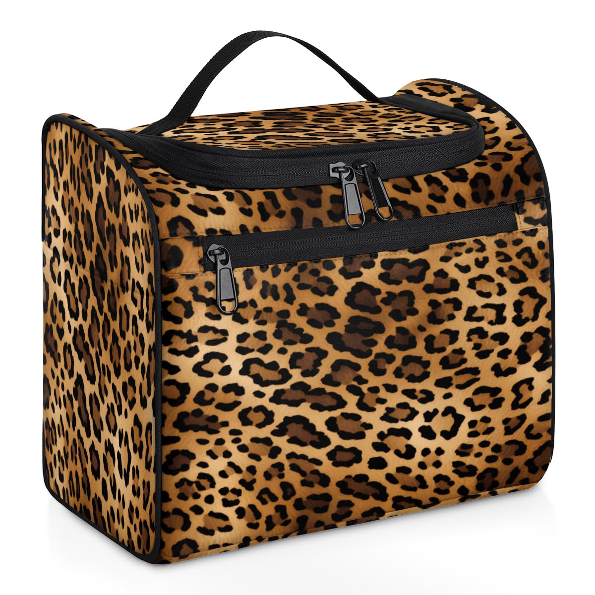 JXDXHCW Toiletry Bag with Hanging Hook Makeup Bag Retro Leopard Cheetah Animal Print Cosmetic Case Travel Organizer for Women Men Traveling Wash Bag