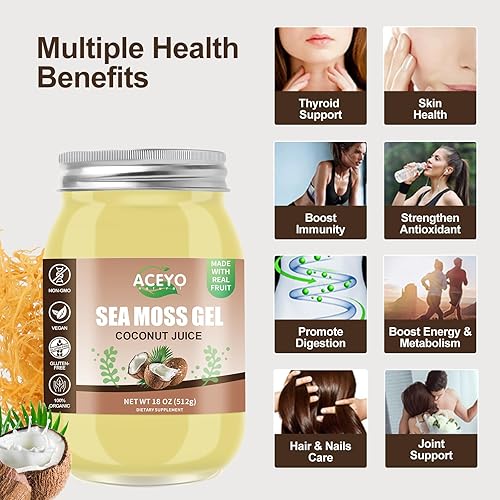 Miniatura 4 de Gel de musgo marino saborizado Irish Seamoss Gel orgánico crudo vegano coco 102 vitaminas y minerales cosechados en la naturaleza sin OMG inmune
