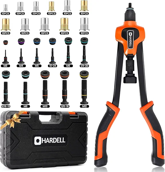HARDELL Rivet Nut Tool Kit, 16-Inch Upgraded Thickened Rivet Nut Tool with 11 Metric & SAE Color Matching Mandrels, 110Pcs Nutsert Assortment & Rugged Carrying Case- for Beginners, Professional Users