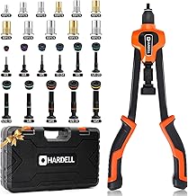 HARDELL Rivet Pliers, 40.6 cm (16 inches) Rivet Nut Pliers, Threaded Insert Pliers Automatic Release with 186 Nuts and 13 Metric and SAE Mandrels, with Carry Case