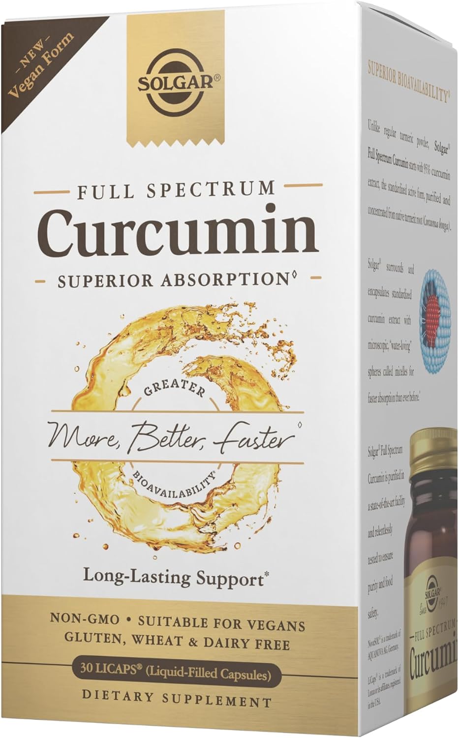 Solgar Full Spectrum Curcumin - 30 LiCaps - Superior Absorption - Brain, Joint & Immune Health - Non-GMO, Vegan, Gluten Free, Dairy Free - 30 Servings