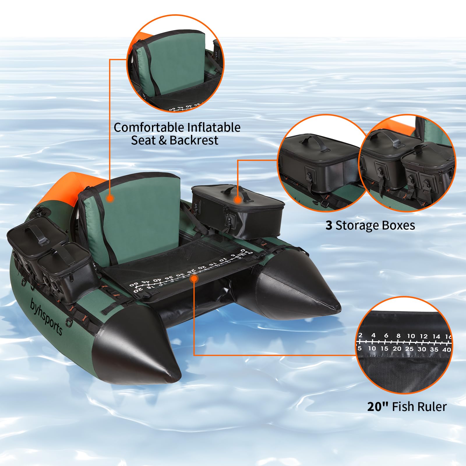 Tubo flotante profesional de pesca, Tubos flotantes para pesca, Tubo flotante inflable de pesca con capacidad de carga de 158KG, Bote pequeño, Bote pequeño con soporte para caña, Inflador