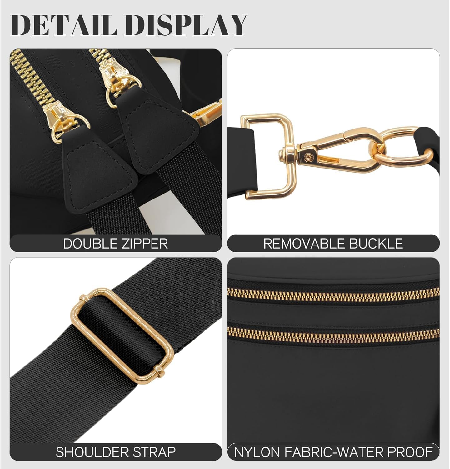 Checkered Crossbody Bag for Women - Nylon Bum Bag, Women's Crossbody Purse, Handbags, Sling Fanny Pack (Black) - Image 5