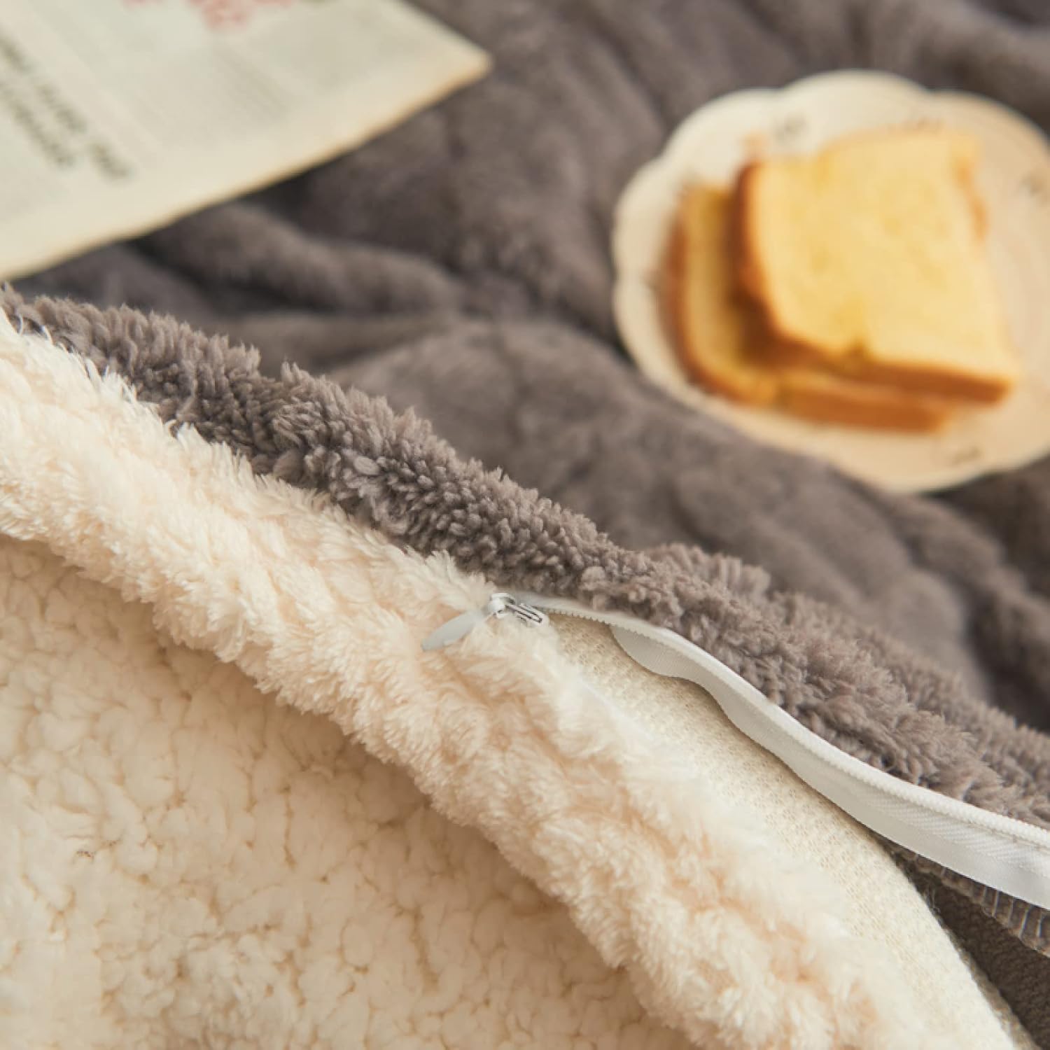 Shaggy Faux Fur Sherpa Duvet Cover,Flannel Thick Comforter Cover Extra Soft and Warm Bedding for Winter(79x91, Gray)