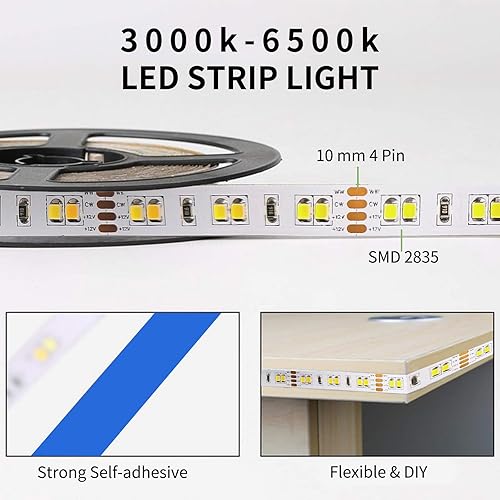 Miniatura 2 de Tira de luces LED blancas de 105 pies con control remoto (52.5 pies/rollo), cinta LED blanca cálida brillante para iluminación de dormitorio y