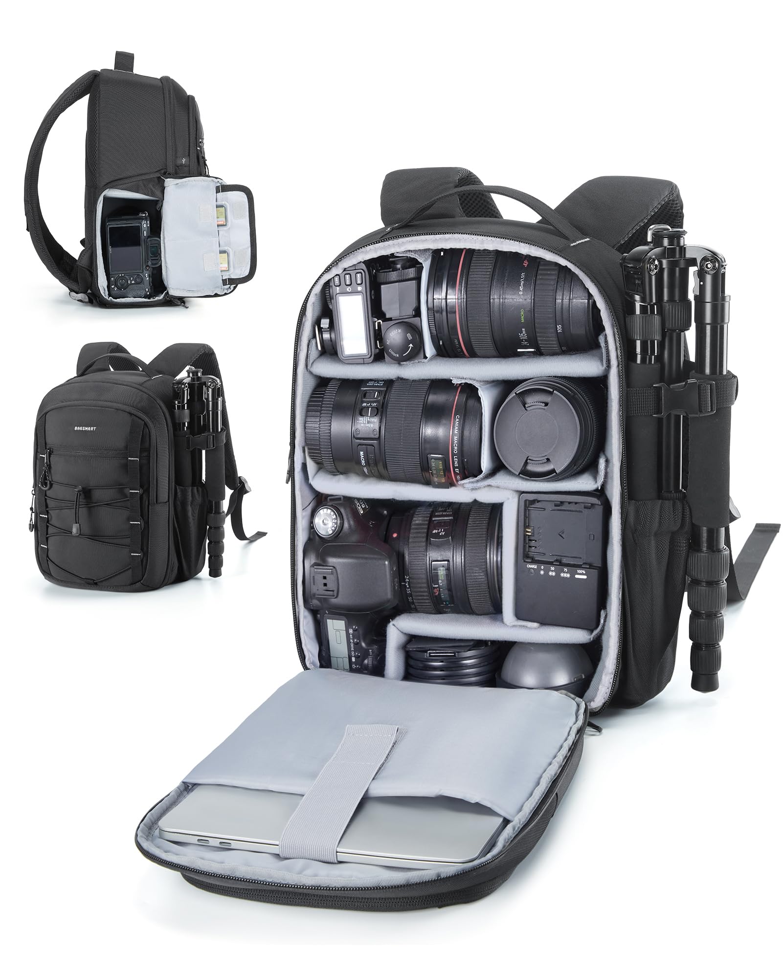 BAGSMART Small Camera Backpack, DSLR SLR Small Camera Bag Fits 13 Inch Laptop, Camera Backpack with Rain Cover & Tripod Holder