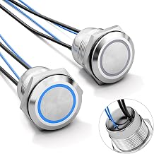 2PCS Momentary Push Button Switch ON Off Switch 12v 24v 19mm 20A IP67 Waterproof Switches Blue Button Switches for Auto Marine Applications, and DIY EnthusiastsBlue Momentary Stainless Steel