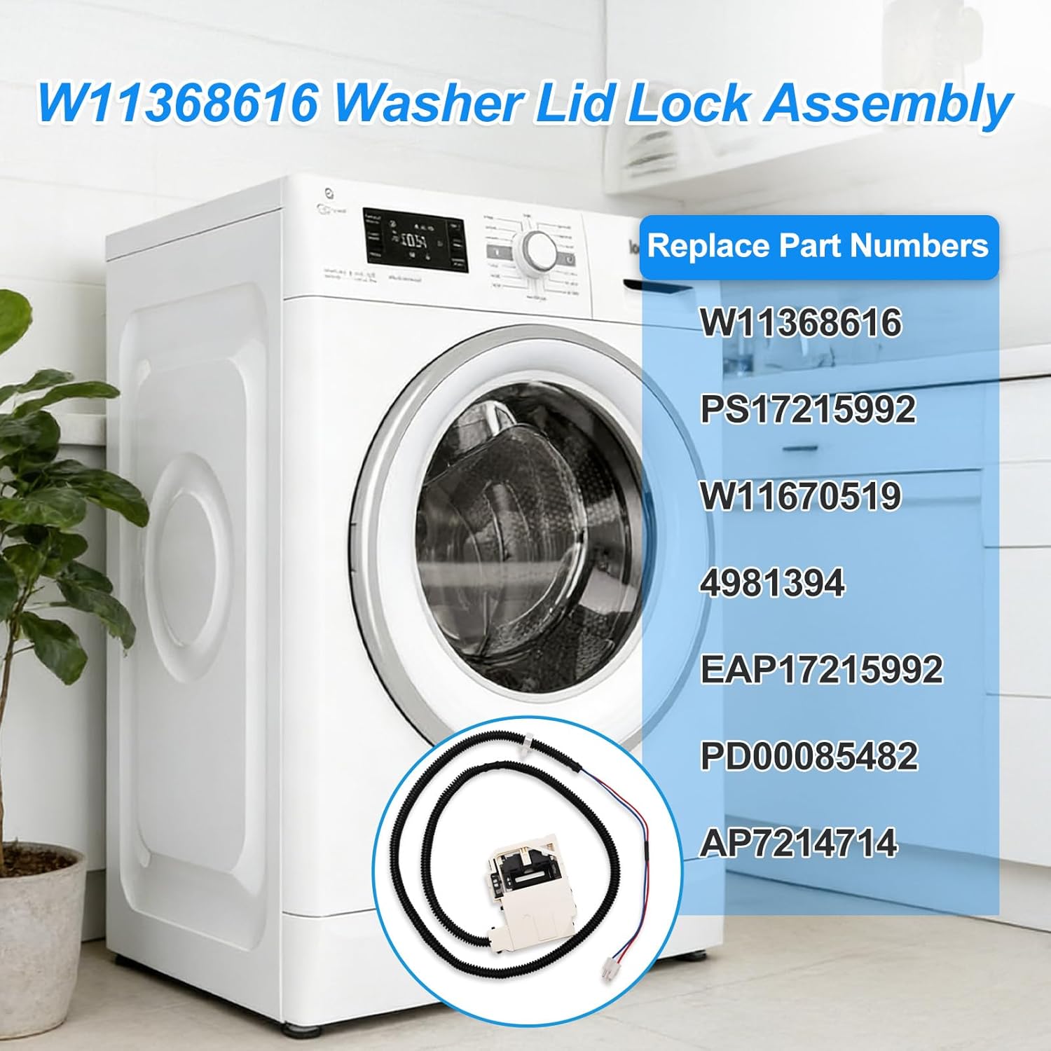 W11368616 W11670519 Washer Lid Lock Assembly，Compatible with Maytag &Whirlpool Washer ，Replaces MVW4505MW0, MVW4505MW1, AP7214714, PS17215992,Part Number: PD00085482,4981394, etc.