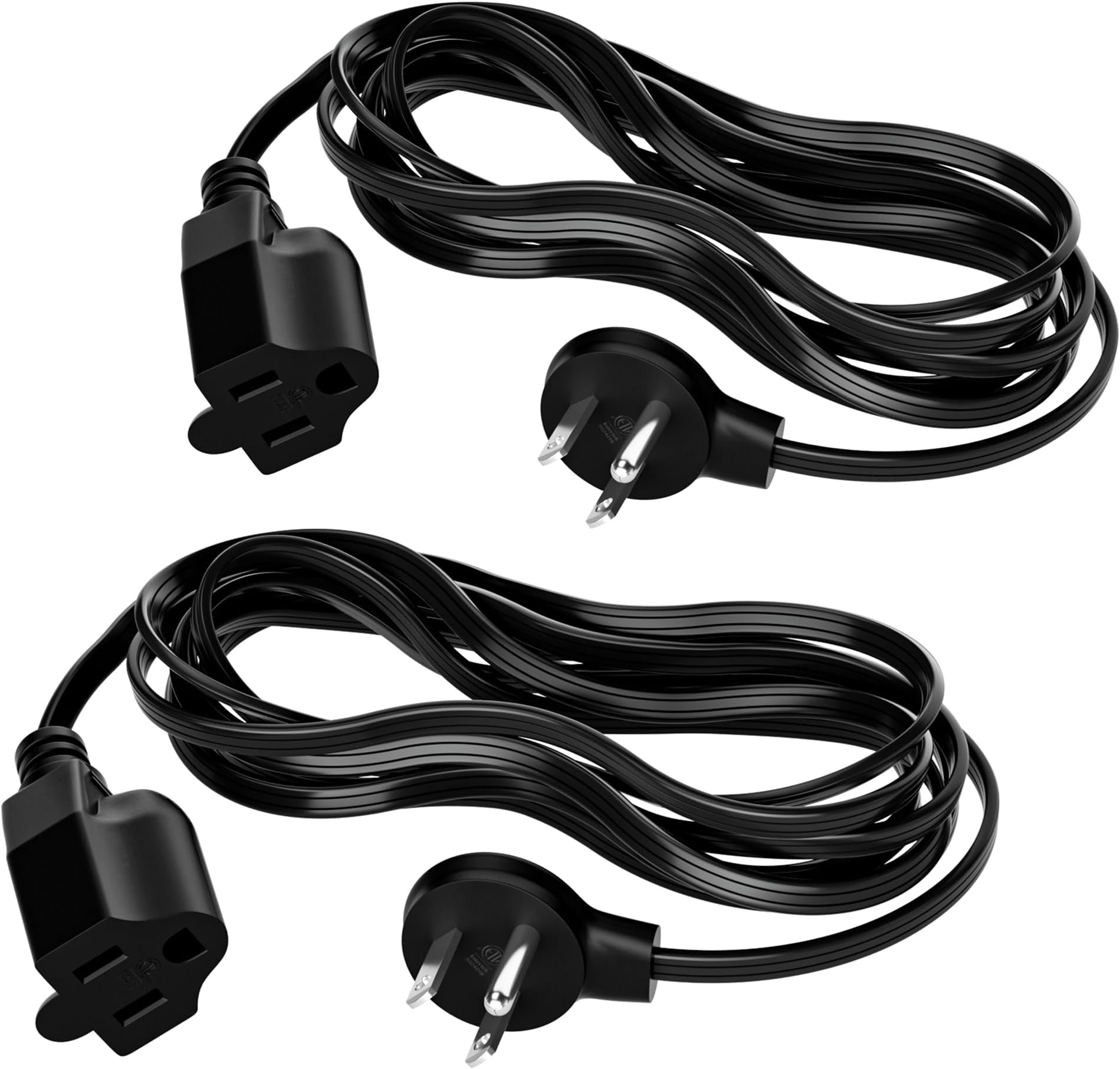 Elecan Flat Plug Extension Cord 3 Ft 2 Pack with Slim Space
