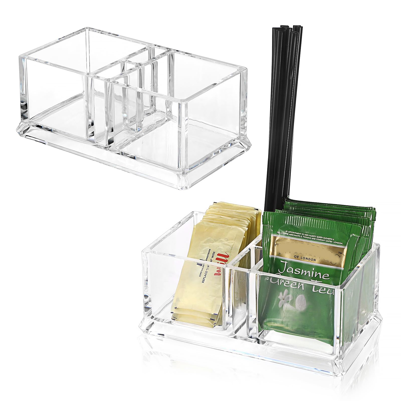 Boîte de rangement plastique à 4 compartiments pour édulcorants de café et bar