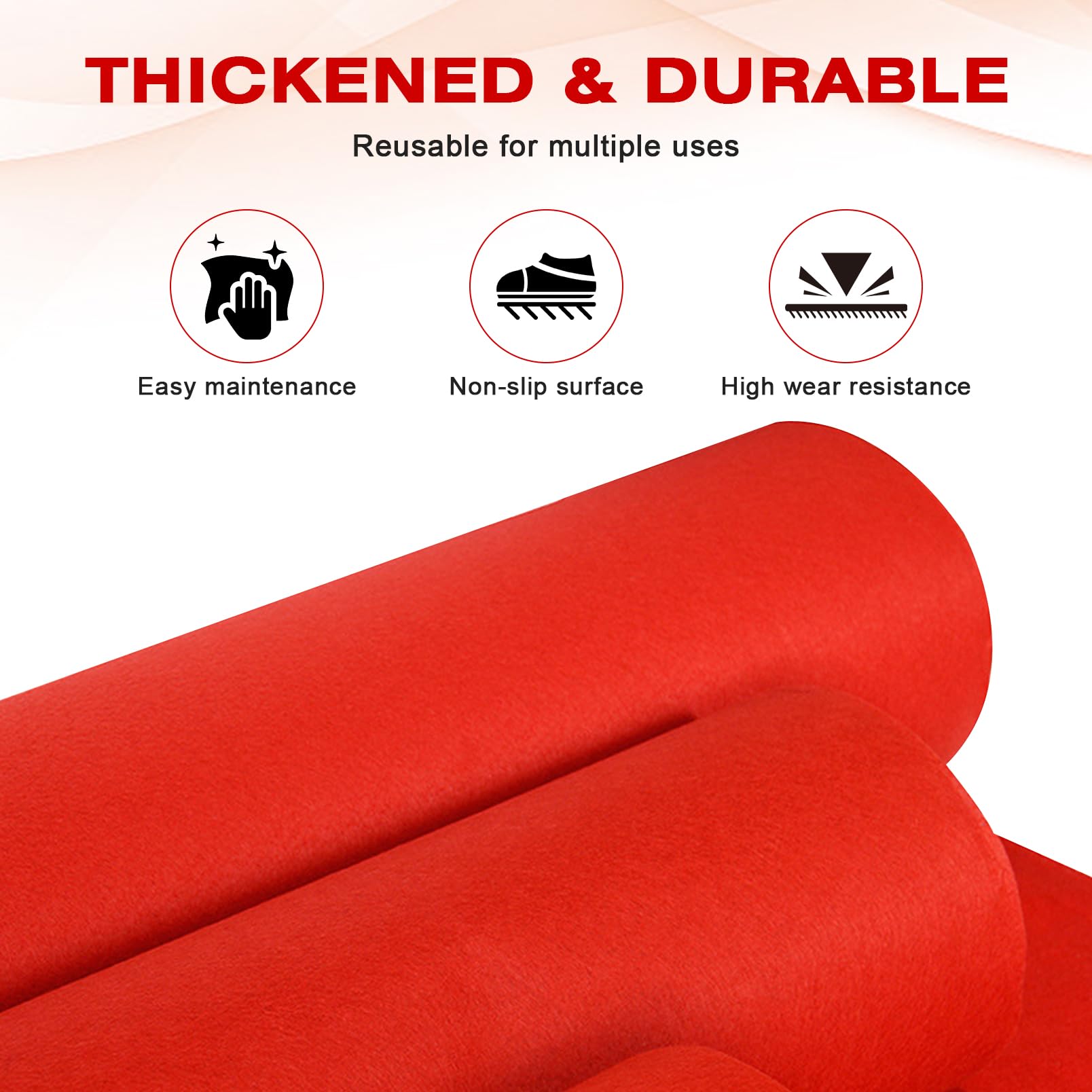 Roter Teppich 1 x 10 m, Teppichläufer mit 5,5 mm Stärke, Wiederverwendbarer | Eventteppich aus Polyester, Zuschneidbar, Für Hochzeit, Party, Gala, Empfang, Innen- und Außenbereich