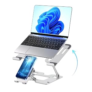Ergonomic 2-in-1 Laptop Phone Stand for Desk Adjustable Riser Sturdy and Portable Fits All Laptops and Phone White