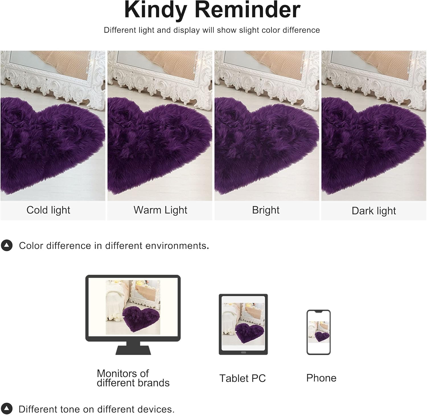 uxcell Heart Shaped Rugs for Bedroom,Small Aesthetic Carpet Girls,Cute Shaggy Floor Mirror Mat,Pastel Furry Throw Rug 2.3ftx3ft, Purple