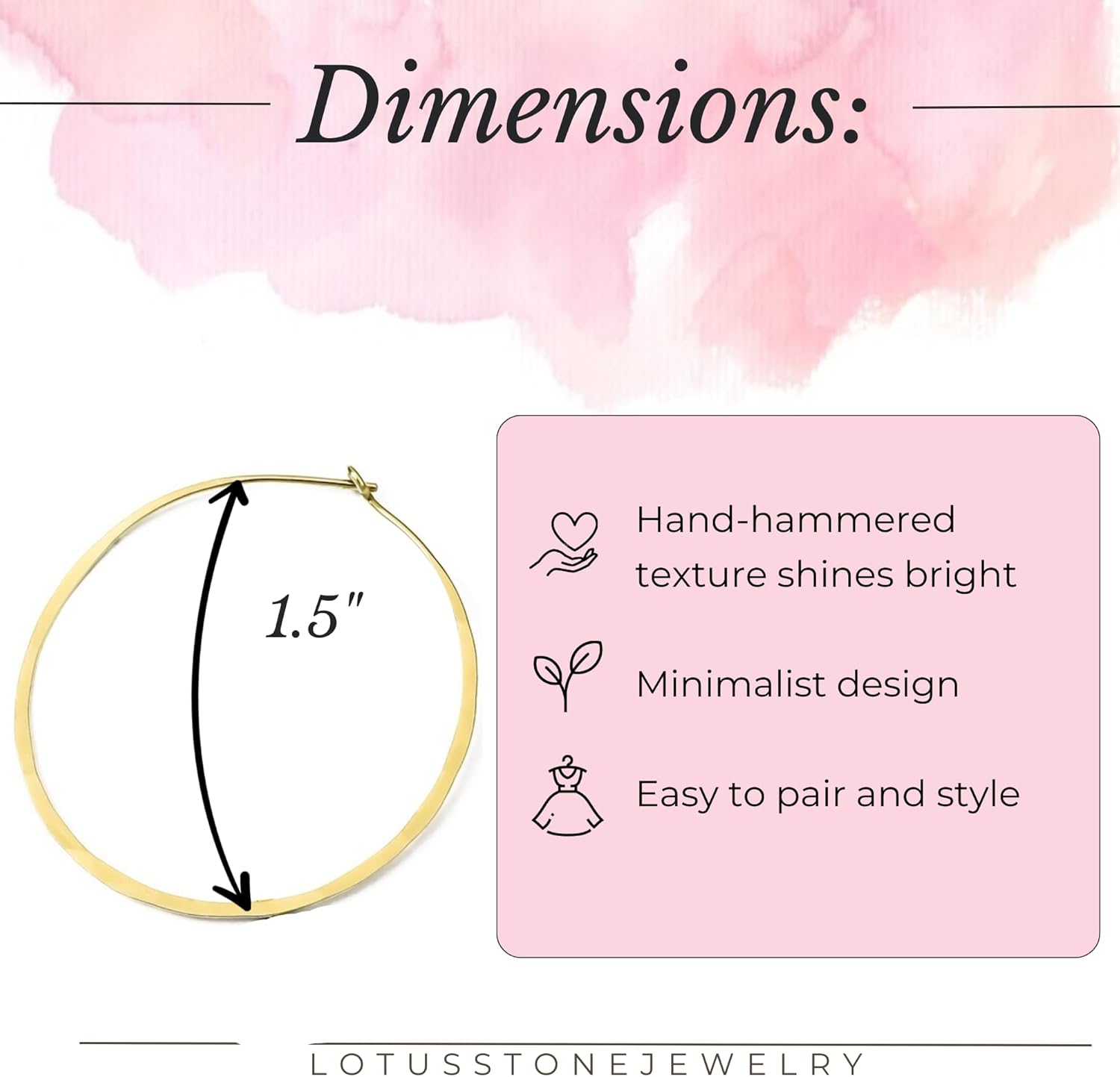 Thin Hammered Hoop Earrings, Elegant Geometric Solid Sterling Silver, Gold Filled, and Rose Gold Filled; for Women by Lotus Stone Jewelry - Image 4