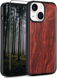 Wood case for iPhone 13 - Real Natural Wood,- Slim Shockproof Hybrid Wooden Cover for iPhone 13 (Rosewood)