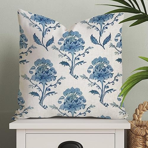 Mughal - Funda de almohada con diseño de monzón de flores en chinoiserie azul, funda de cojín asiática de 20 x 20 pulgadas, decoración del hogar