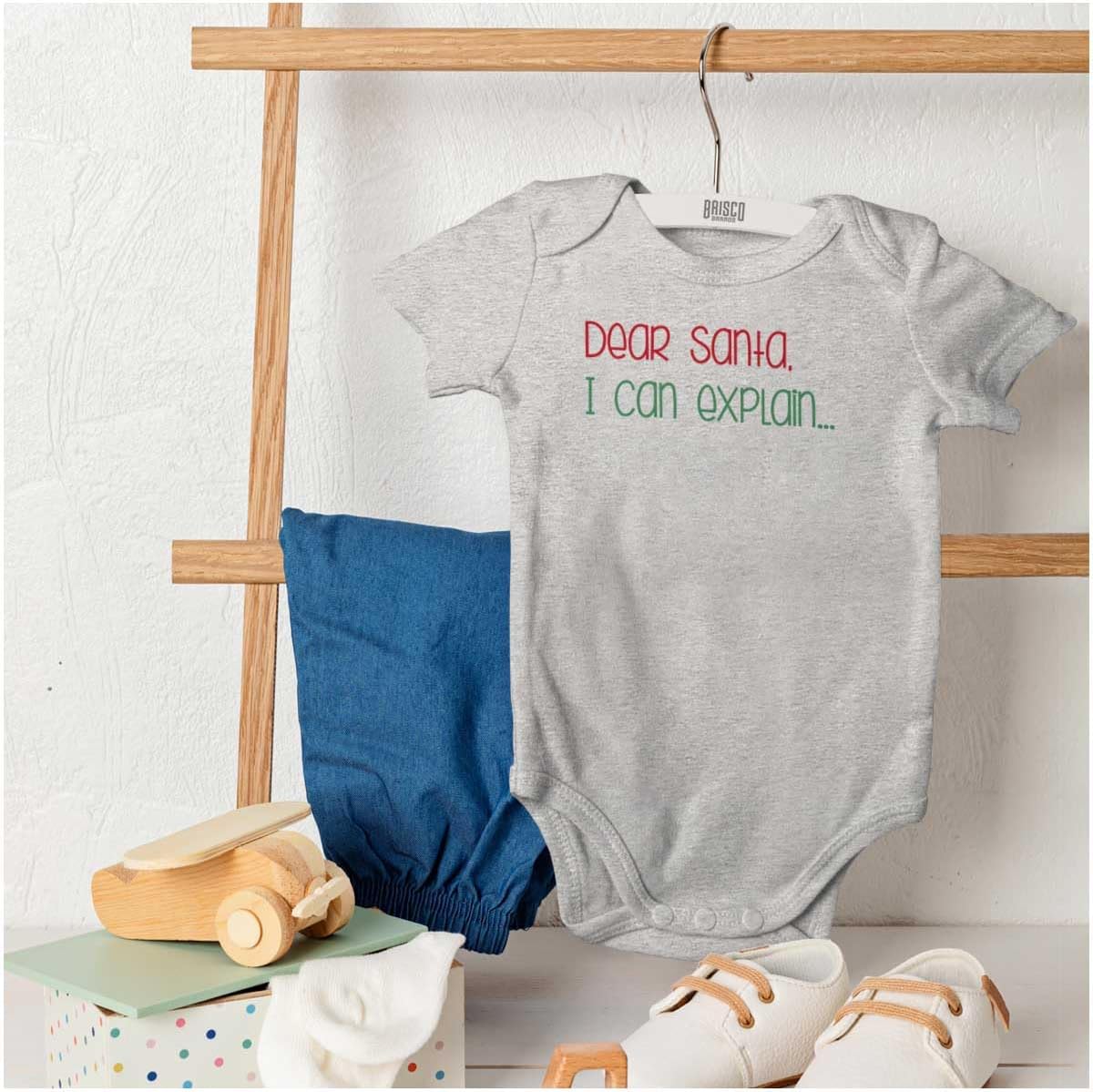 Brisco Brands Christmas Dear Santa I Can Explain Baby Romper Boys or Girls