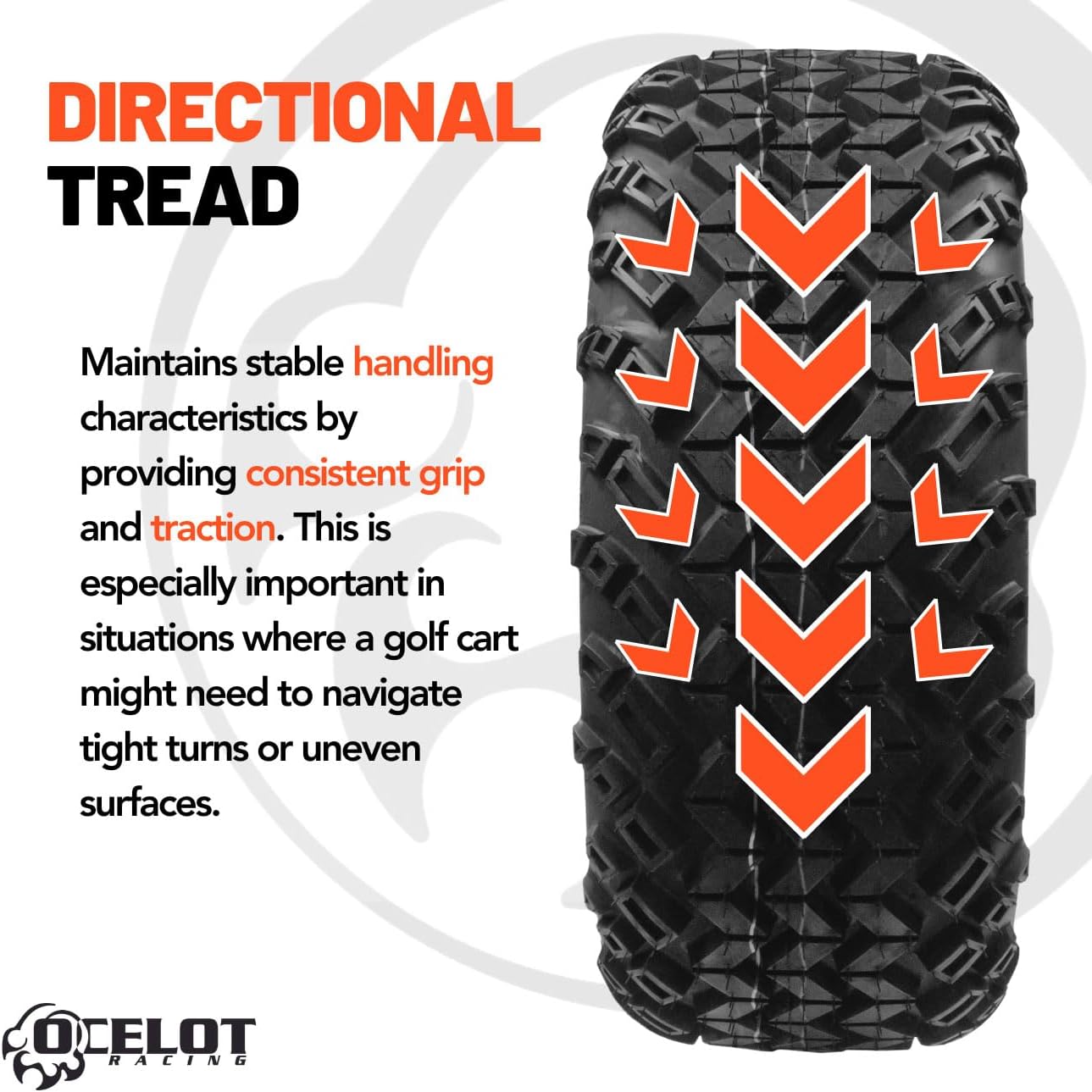 Ocelot Atacama 22x11-8 A/T Golf Cart Tire – All Terrain, DOT Approved, 4-Ply Construction, Smooth Operation & Quiet Ride, Tread Design for On/Off-Road Use