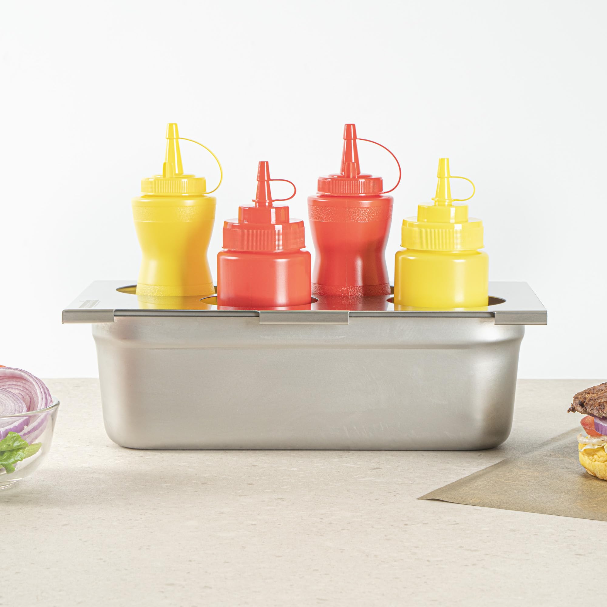 Stainless Steel Squeeze Bottle Holder - 4 Hole Condiment Organizer -7