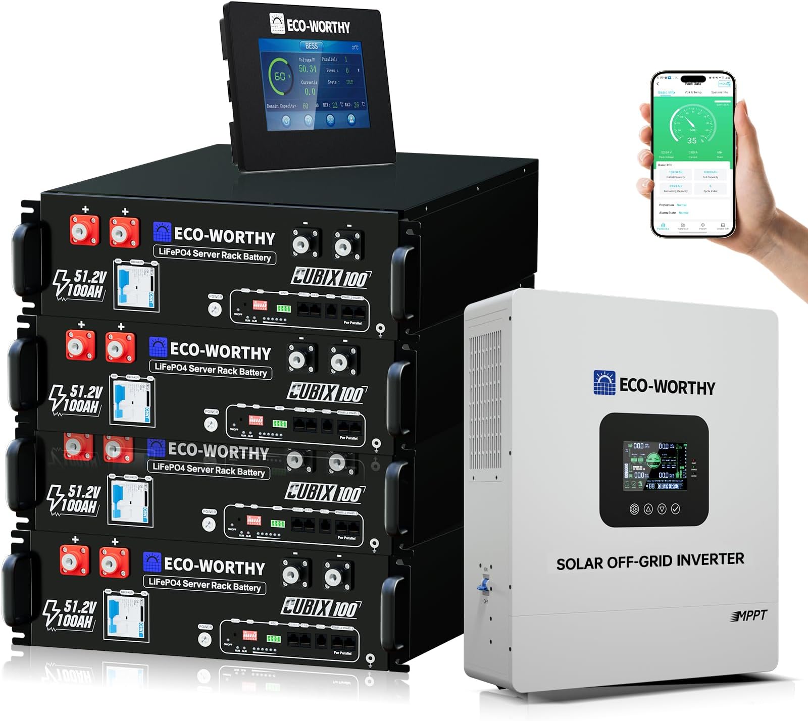 ECO-WORTHY Home Power Station Backup Power,20480Wh LiFePO4 Battery Support Communication,Bluetooth and WiFi,AC 5000W Inverter,Battery Monitor,for Home Backup,Emergency,Solar System Components