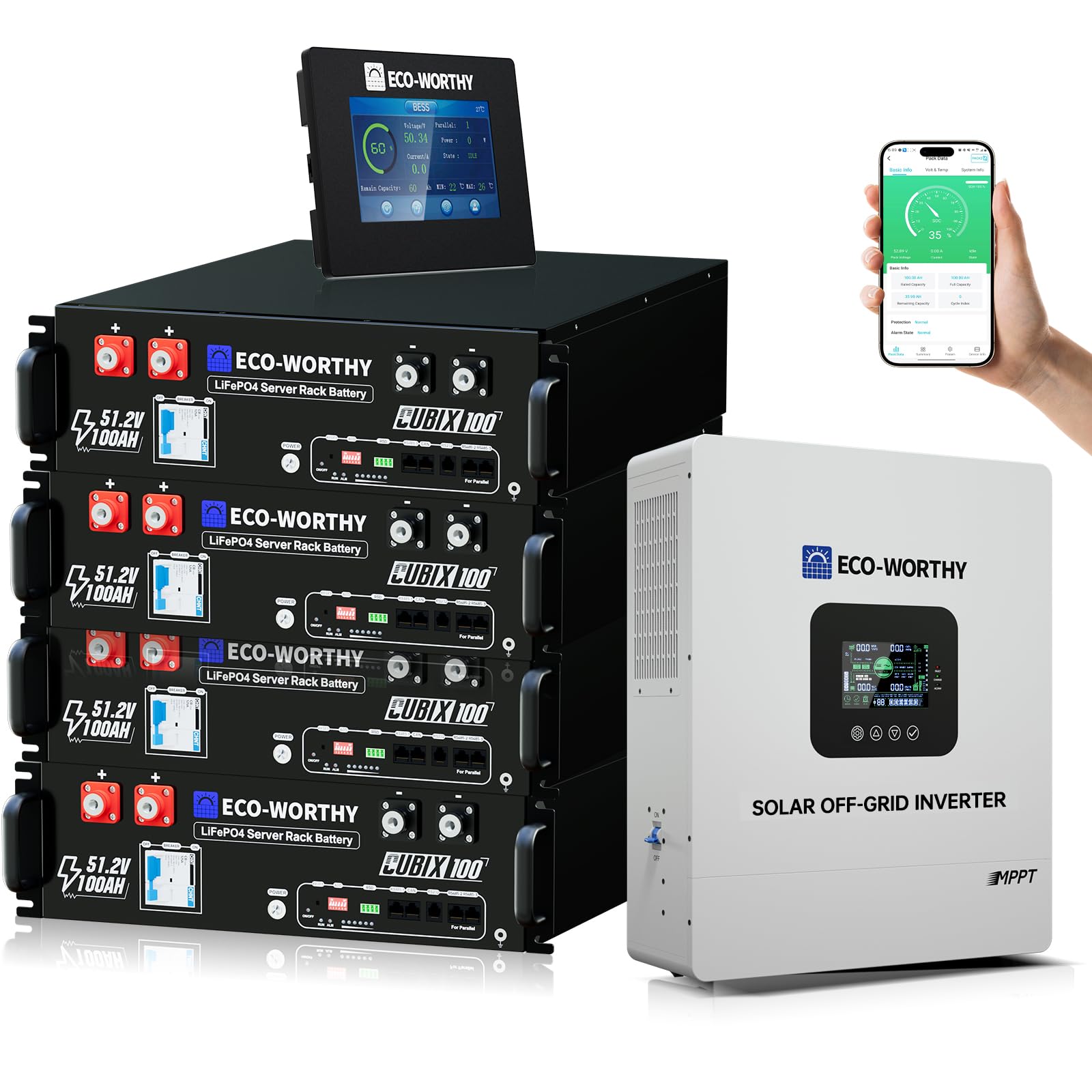 ECO-WORTHY Home Power Station Backup Power,20480Wh LiFePO4 Battery Support Communication,Bluetooth and WiFi,AC 5000W Inverter,Battery Monitor,for Home Backup,Emergency,Solar System Components