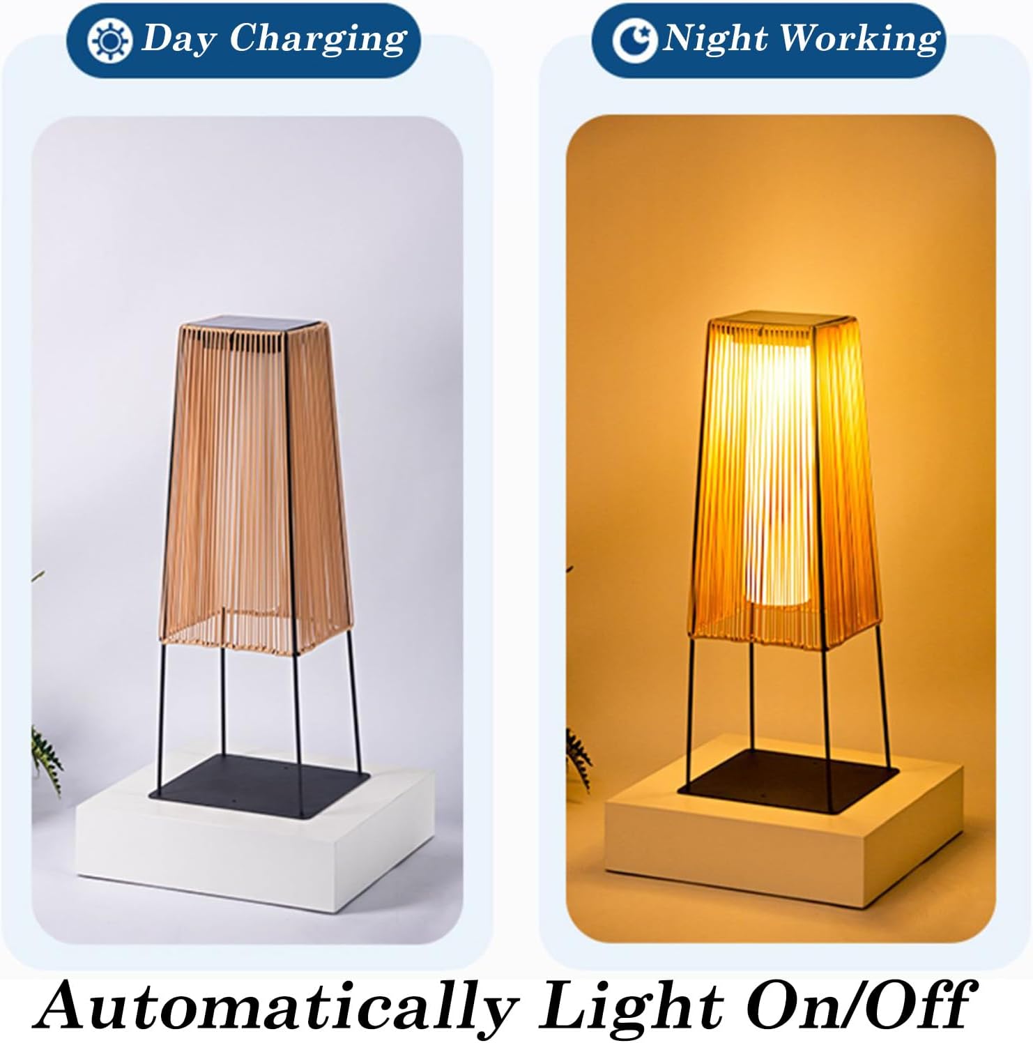 Black Outdoor Floor Lamp,3000K Led Solar Floor Light,Wicker Shade Dusk to Dawn Outdoor Lighting,Modern Boho Lamps for Deck Patio and Garden