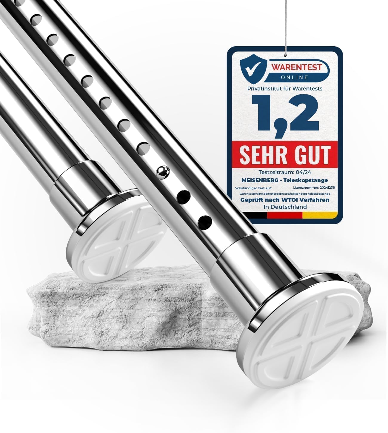 MEISENGERG Barra Cortinas Extensible 310-360 cm, Plata - Barra Cortina Ducha Ajustable, Sin Taladro, Tensión Telescópica para Dormitorio, Baño, Terraza, Separador de Ambientes - Ø32mm, Acero inox