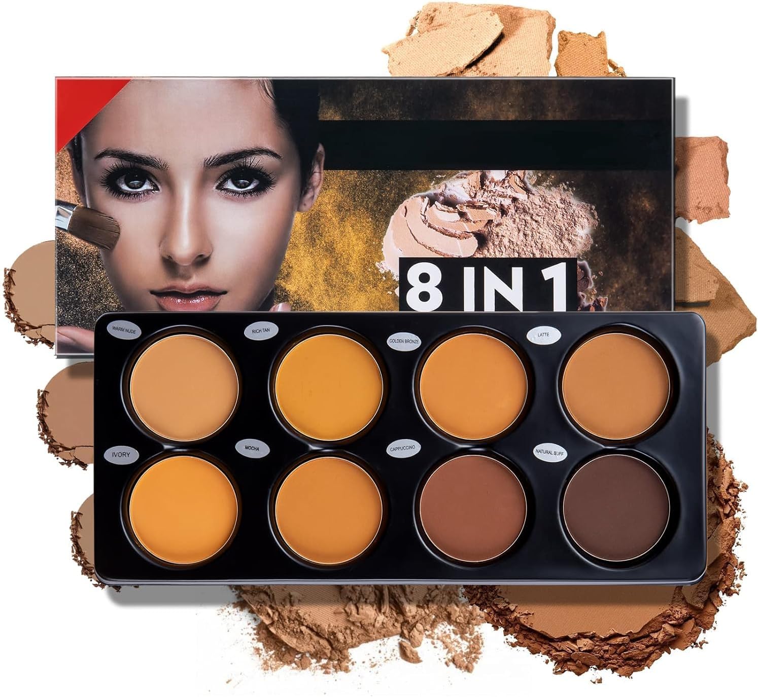 Matte 8 Color Ttimming Makeup Palette, Powder Contour Palette, Cosmetics Contour and Highlighting Powder Foundation Palette, Contour & Bronzer, Light to Medium, Vegan & Cruelty-Free