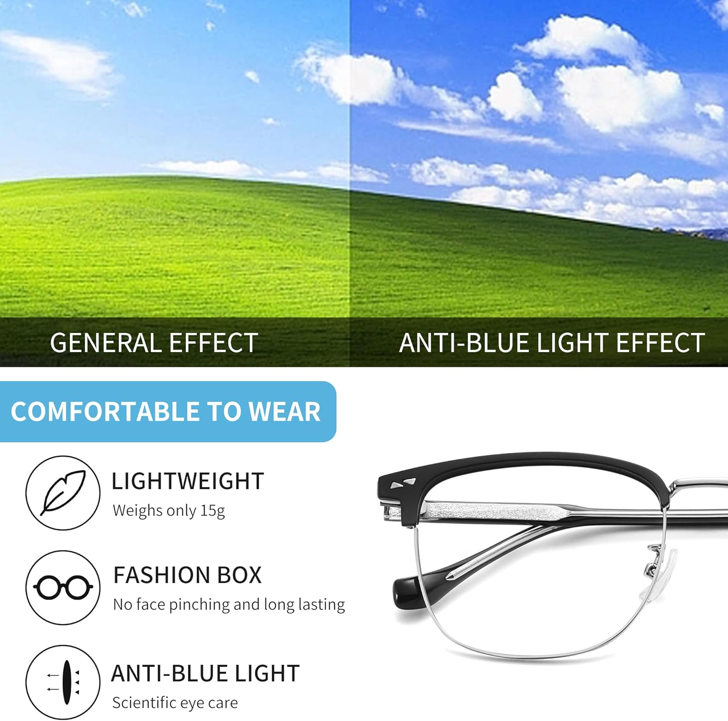 Blue Light Blocking Glasses Men Women Half Frame UV400 Glasses Clear Lens Anti Eyestrain Glasses Computer Gaming - Image 3