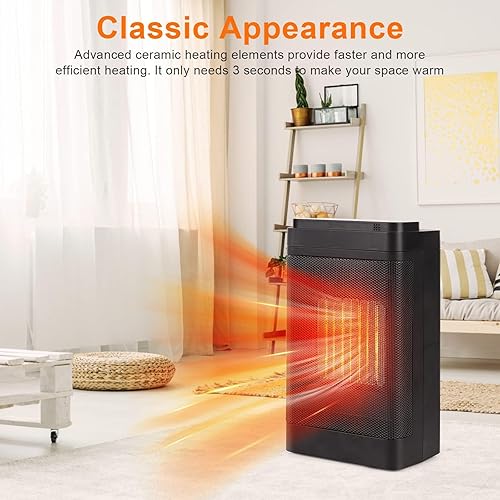 Miniatura 7 de Calentador eléctrico Smart Space, termostato/detección de temperatura/temporizador ajustable, calentamiento rápido, calentador de ventilador