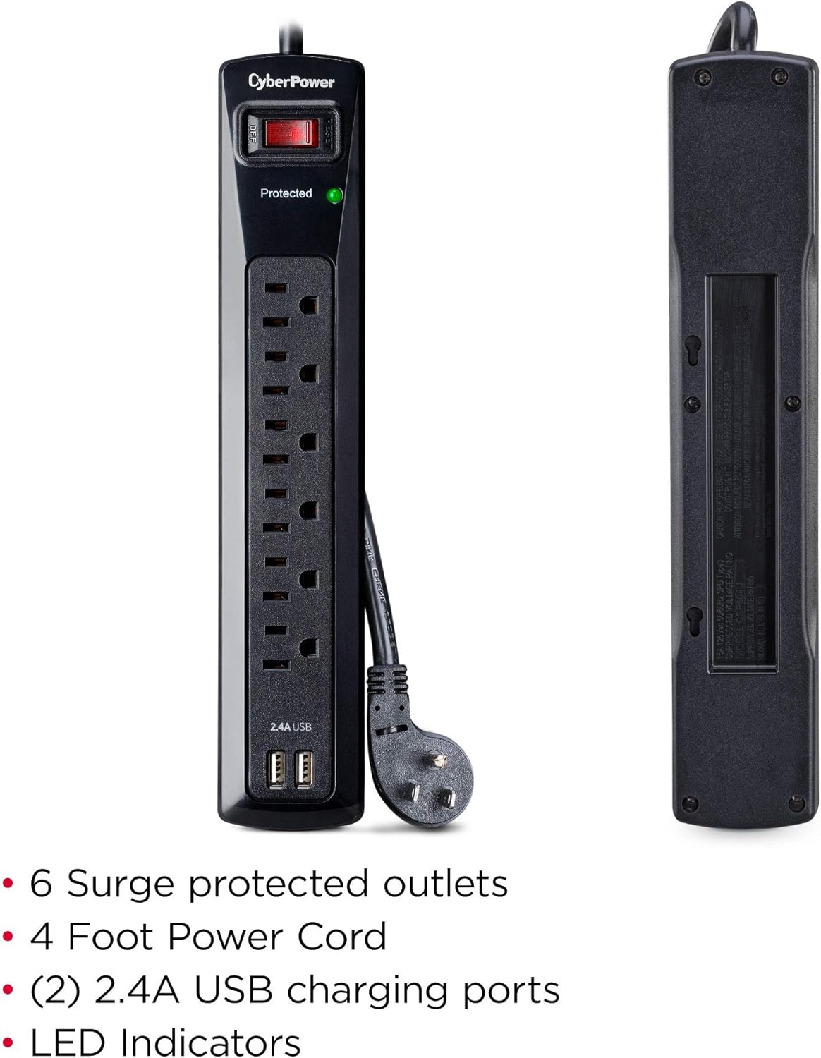 CyberPower CSP604U Professional Surge Protector, 1200J/125V, 6 Outlets, 2 USB Charge Ports, 4ft Power Cord : Everything Else