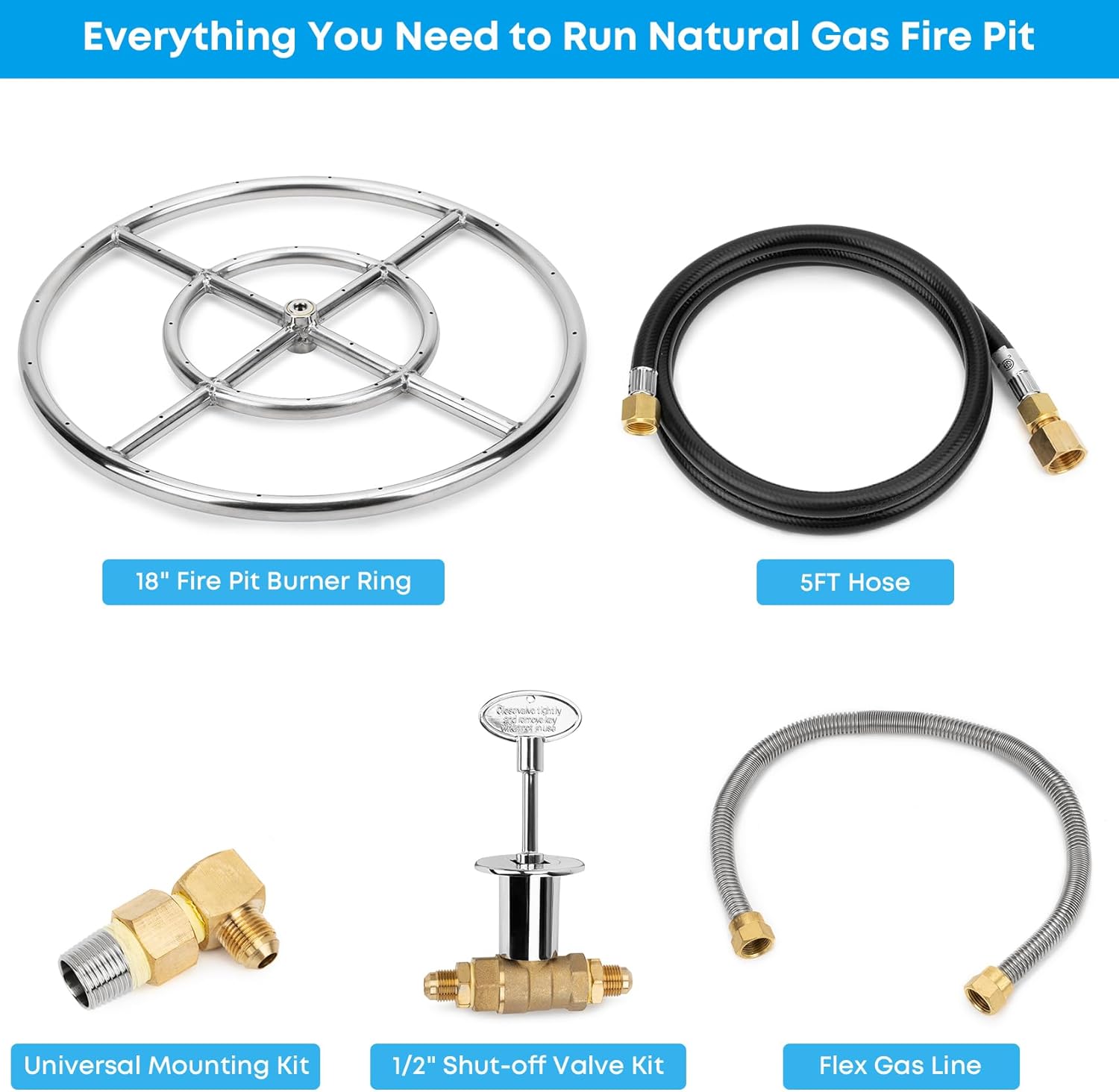 Stanbroil Natural Gas Fire Pit Stainless Steel Burner Ring Installation Kit, 18-inch