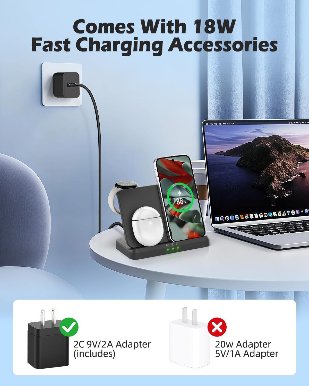Wireless Charger for Google - Foldable 3 in 1 Wireless Charging Station Compatible with Google Pixel Watch 3/2, for Pixel 9 Pro XL/9/Fold/8/7/7A/6 Pro, Pixel Buds Pro/2 (Not for Pixel Watch 1)