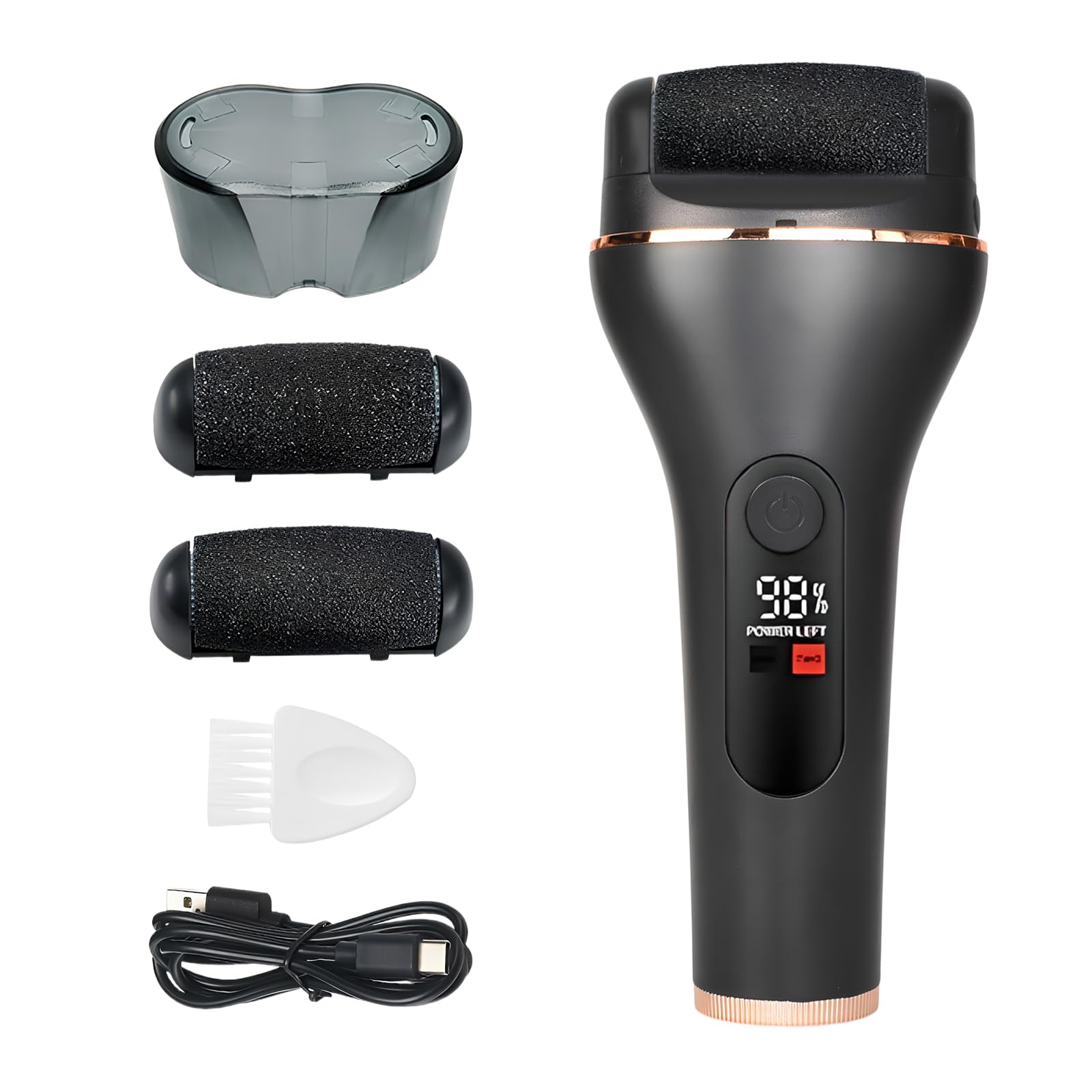 Lima Eléctrica para Callos Profesional,Eliminación de Callos en Pies Eléctrica,2 Velocidades Ajustables,IPX7 Impermeable,Recargable USB con LED - Para Talones Agrietados,Piel Muerta y Cuidado (Negro)
