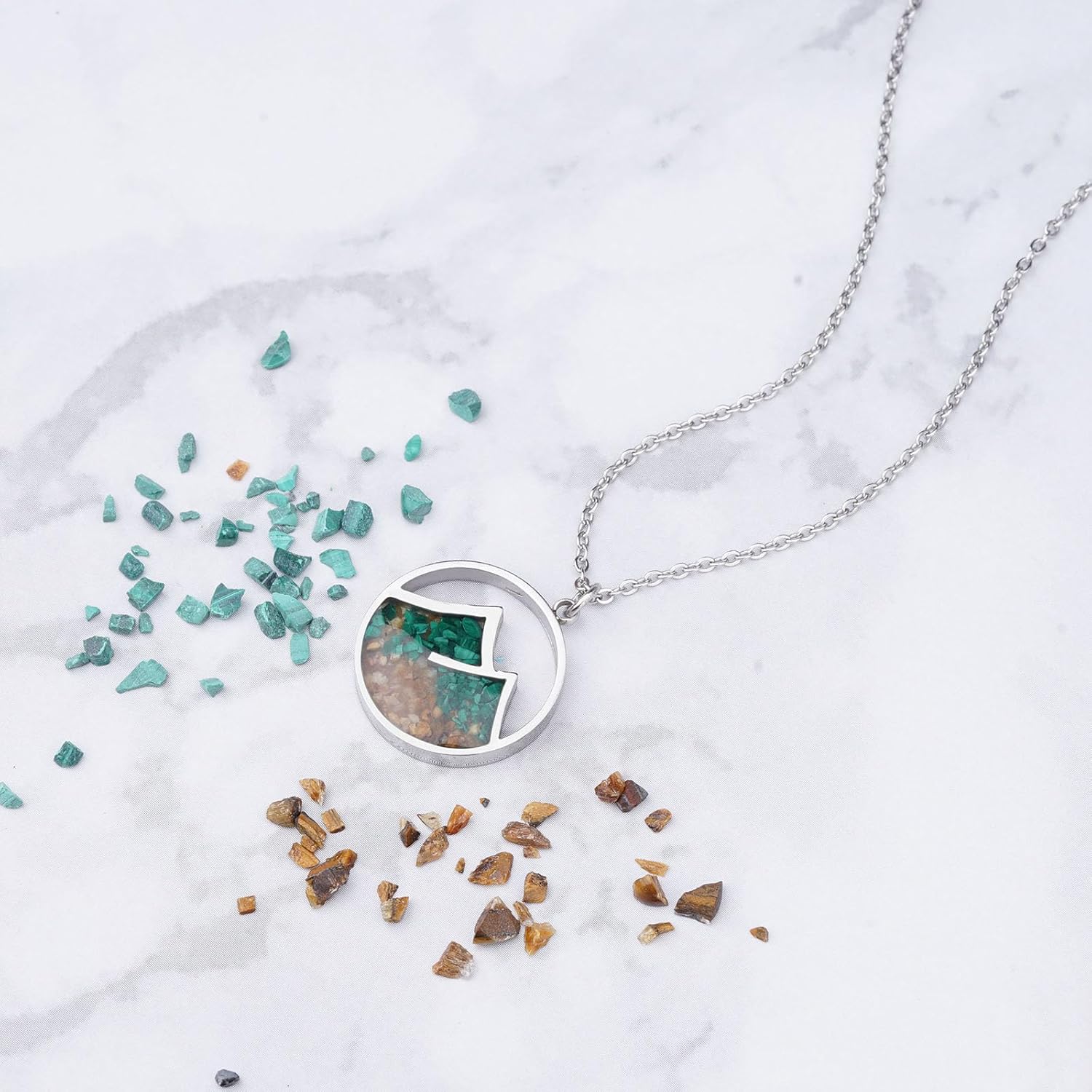 Lauren-Spencer Mountain Necklace for Women, Stainless Steel Pendant Necklace in Turquoise Sodalite Stone Chips, Dainty Nature Necklaces Jewelry Gifts for Skiers, Hikers, Campers, Climbers and Nature Lovers - Image 4