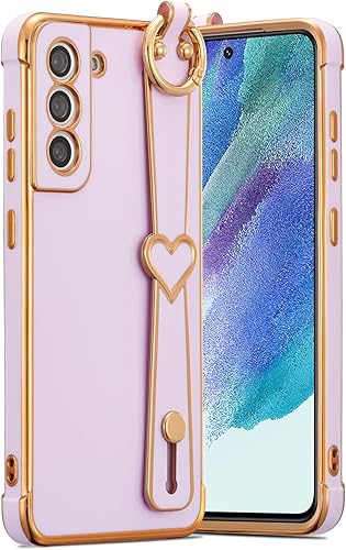 RALEAVO Funda para Samsung Galaxy S21 Plus con pulsera con soporte chapado en soporte, funda delgada y brillante para teléfono, TPU suave a prueba