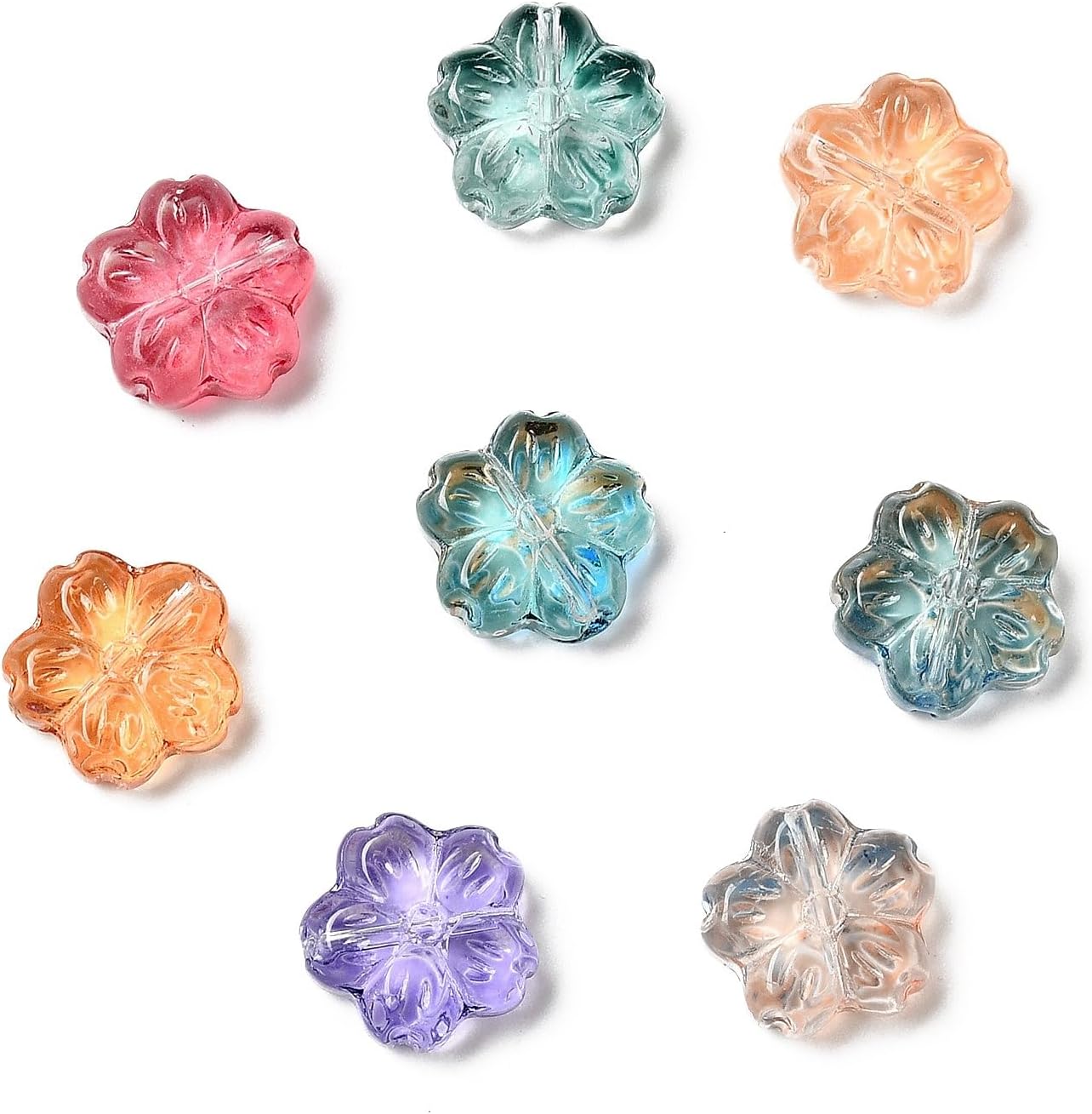 LiQunSweet 100 Pcs Handmade Lampwork Glass Beads White Flower Beads with Pink Rose Beads Glass White Flower Beads for Jewelry Making Earring Bracelet