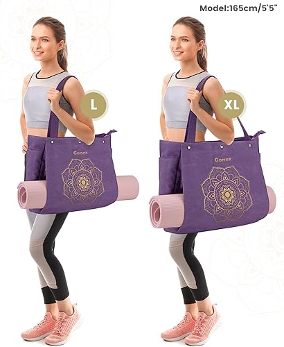 Miniatura 7 de Gonex Bolsa para esterilla de yoga, bolsa de gimnasio con múltiples bolsillos para mujeres y hombres, lona para esterilla de yoga fácil de llevar