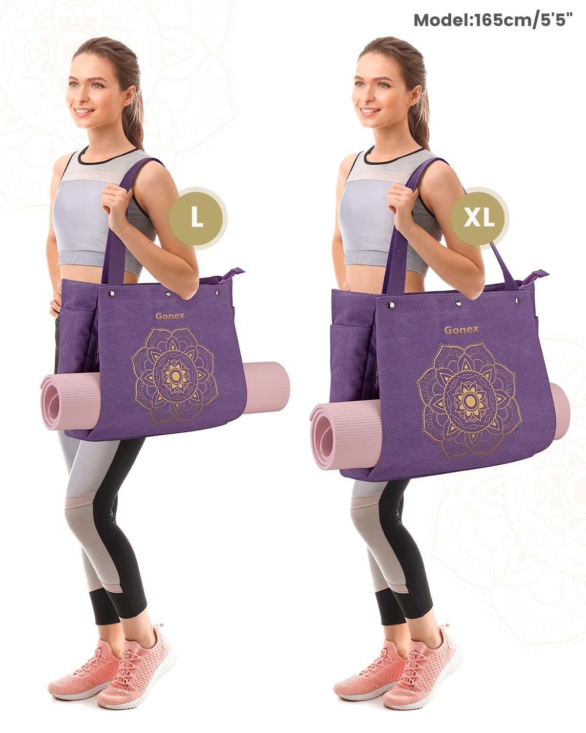 Gonex Yoga Mat Bag, Yoga Gym Bag Tote Bag with Multi Pockets For Women Men, Canvas Yoga Mat Carrier Take in Out Mat Easily For Pilates Travel Workout Office