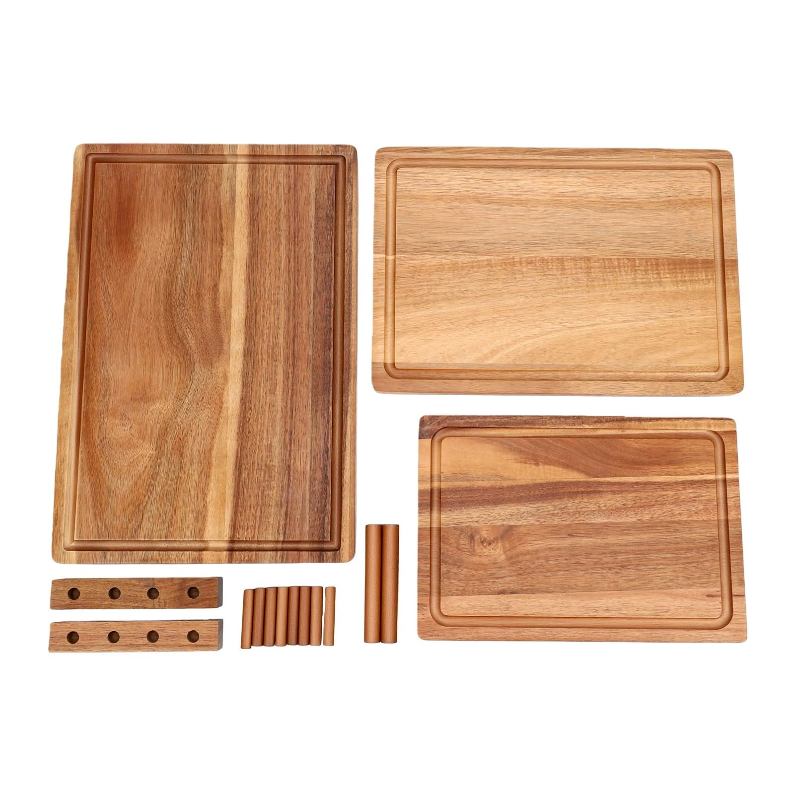 GOWENIC Juego de 3 Tablas de Cortar de Madera Maciza con Soporte de Madera, Tablas de Cortar Embutidos para Cocina, de Servir de de Primera Calidad con Patrones Llamativos, Regalo Ideal para